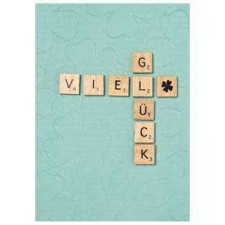 Holzbuchstabenkarte "Viel Glück" 