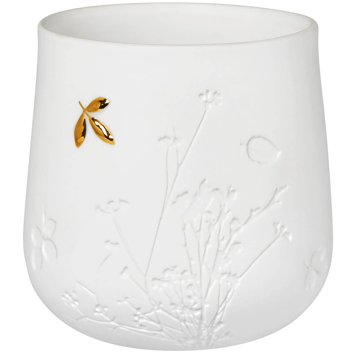 Teelichthalter Porzellan weiß mit Muster Tischlicht Windlicht Kerzen Blätter 