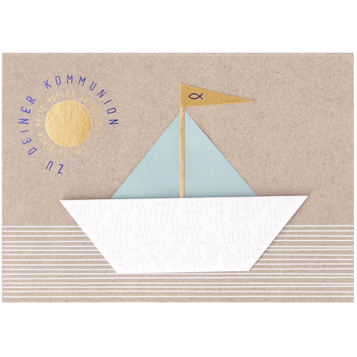 Kommunion. Bootkarte "Auf zu einer Reise voller ..." 